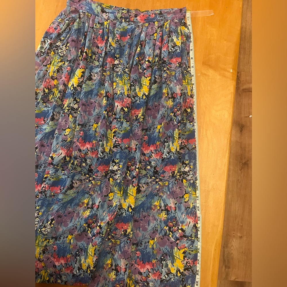 Vintage CODE 7 Floral Abstract Pleated MIDI Skirt•27”Waist•Pockets - Picture 8 of 8